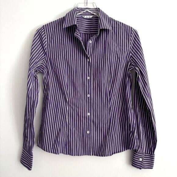 Loro Piana Tops - Loro Piana Purple White Striped Button Down Long Sleeve Sz 44 (12)